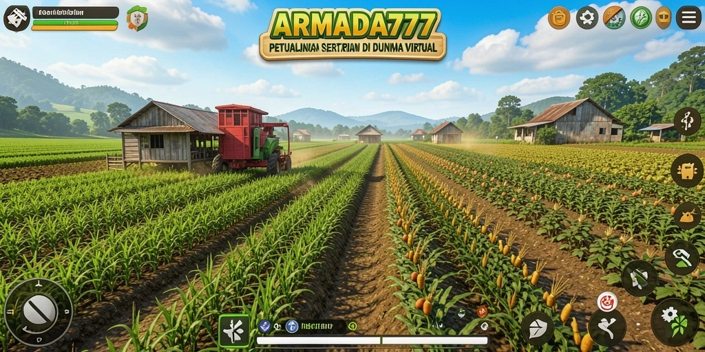 Tampilan gameplay ARMADA777 yang menampilkan petunjuk bertani.