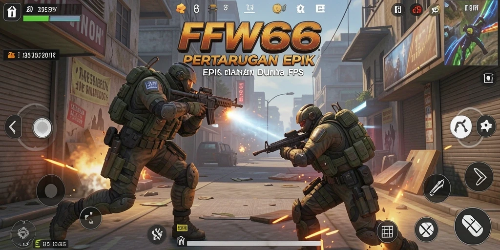 Tampilan penuh aksi dari gameplay FW66 dengan pertempuran FPS yang intens.