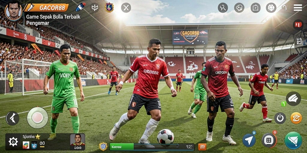 Tampilan gameplay menegangkan dalam <strong>GACOR88</strong> yang menghadirkan aksi sepak bola nyata.