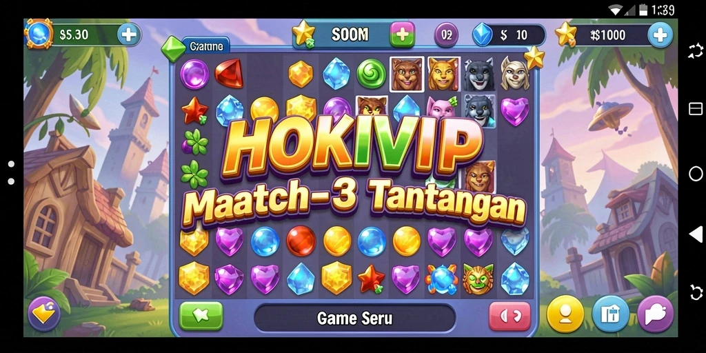 Screenshot permainan HOKIVIP menampilkan aksi seru dalam game Match-3.