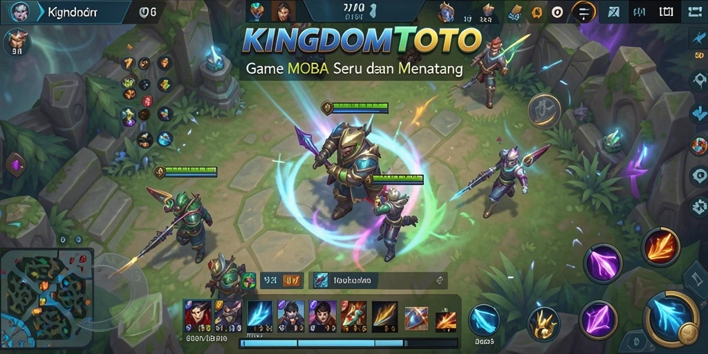 Tangkapan layar KINGDOMTOTO menunjukkan aksi pertempuran MOBA yang mendebarkan.