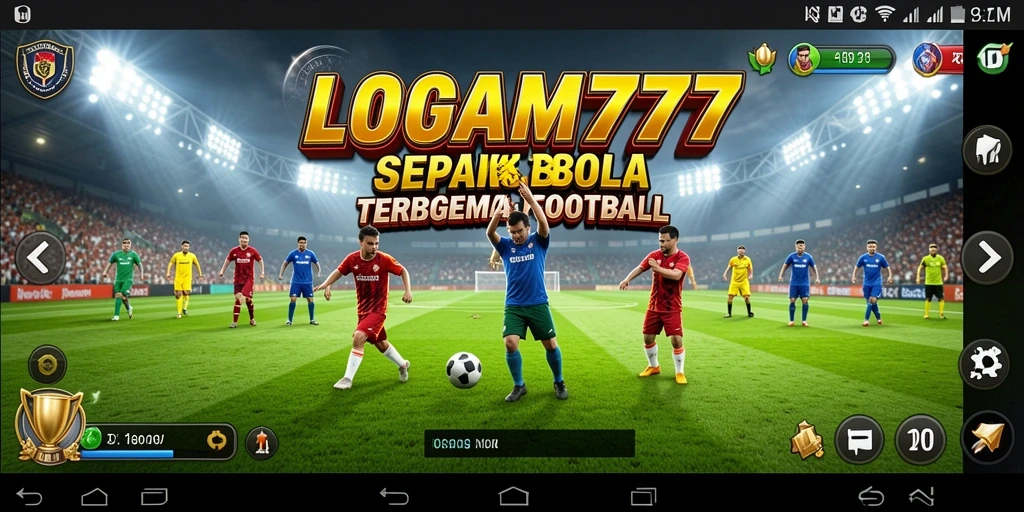 Tangkapan layar gameplay LOGAM777 yang menampilkan aksi sepak bola yang seru.