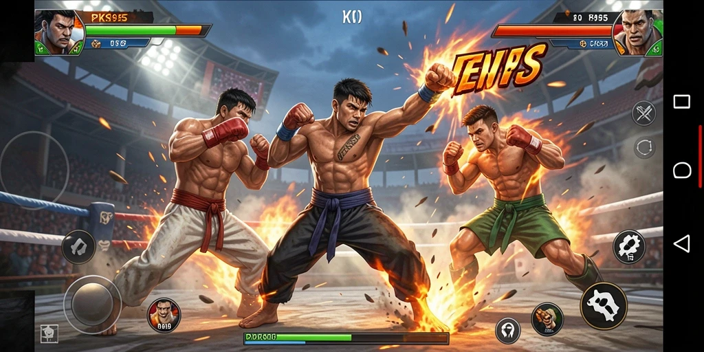 Tampilan gameplay PK95 yang menegangkan dalam pertarungan Fighting.