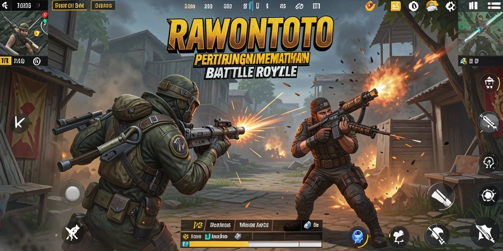 Tangkapan layar gameplay RAWONTOTO yang penuh aksi Battle Royale.