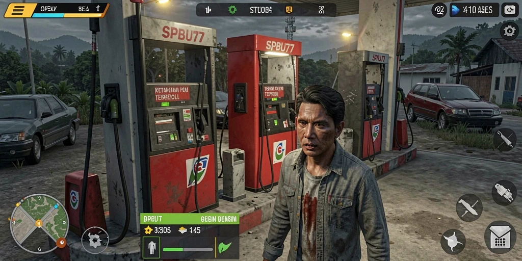 Gameplay horor di SPBU77 dengan suasana menakutkan.