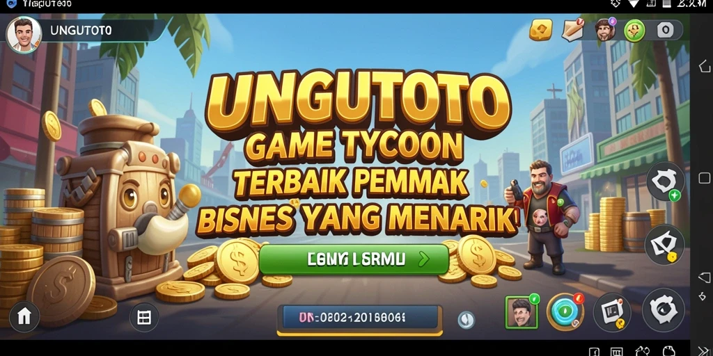 Tampilan gameplay seru pada UNGUTOTO dengan manajemen bisnis yang menarik.
