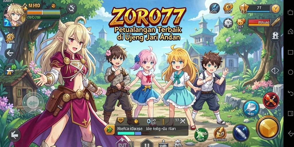 Tampilan gameplay ZORO77 dengan karakter anime yang menarik.